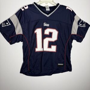 Reebok Navy White Gray New England Patriots #12 Football Jersey